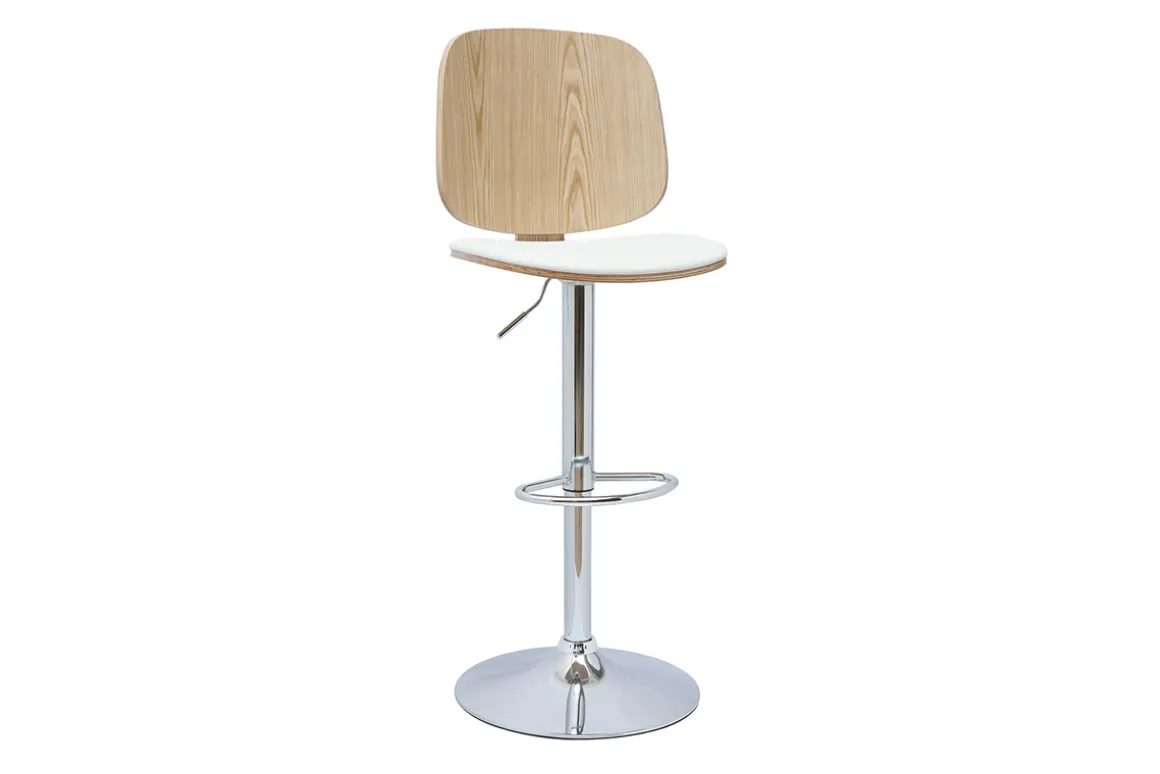 Shop Miliboo Taburete de cocina ajustable de diseño blanco con madera clara BECK