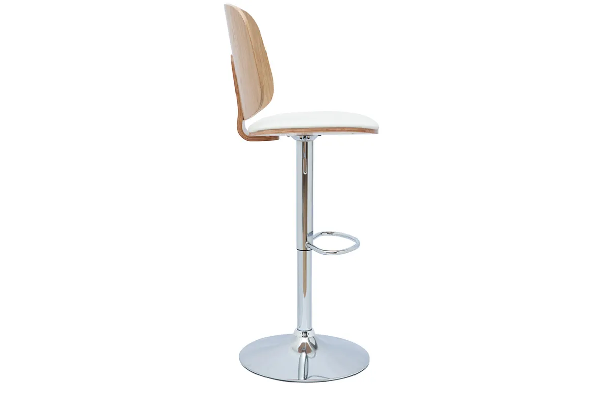 Shop Miliboo Taburete de cocina ajustable de diseño blanco con madera clara BECK