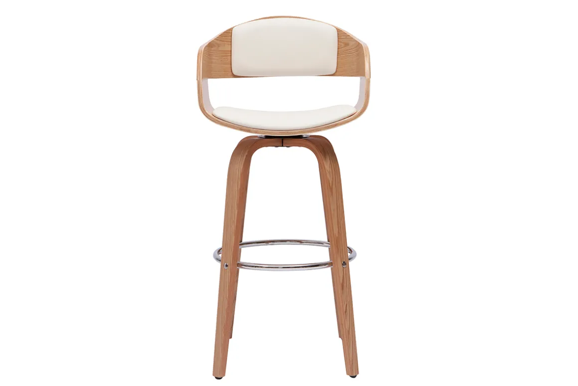 Cheap Miliboo Taburete de cocina de diseño giratorio blanco con madera clara 67 cm GAO