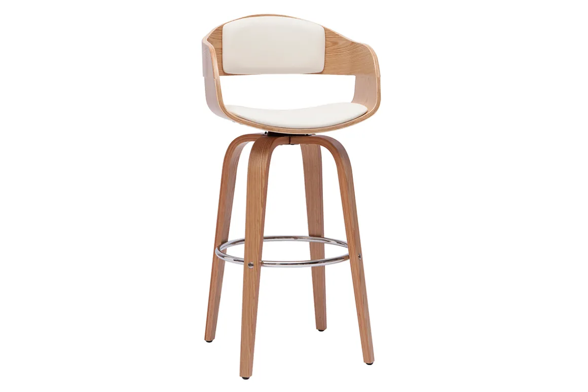 Cheap Miliboo Taburete de cocina de diseño giratorio blanco con madera clara 67 cm GAO