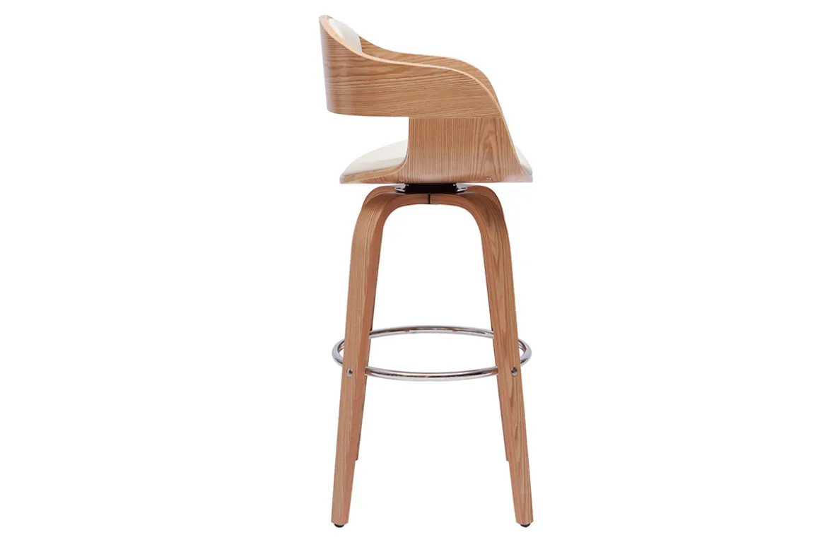 Cheap Miliboo Taburete de cocina de diseño giratorio blanco con madera clara 67 cm GAO