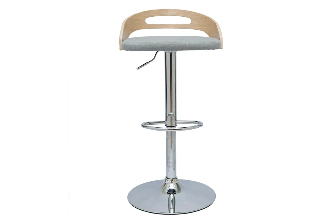 Cheap Miliboo Taburete de cocina de diseño regulable de madera clara y tejido gris claro MANO