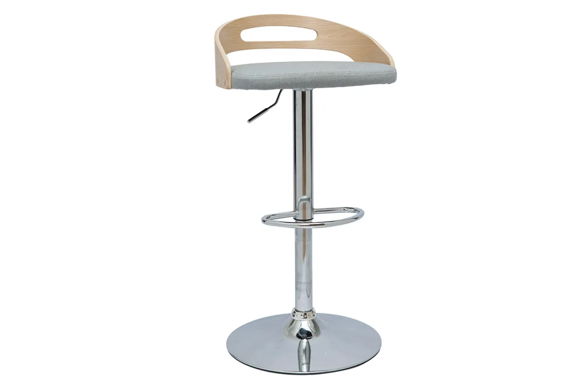 Cheap Miliboo Taburete de cocina de diseño regulable de madera clara y tejido gris claro MANO
