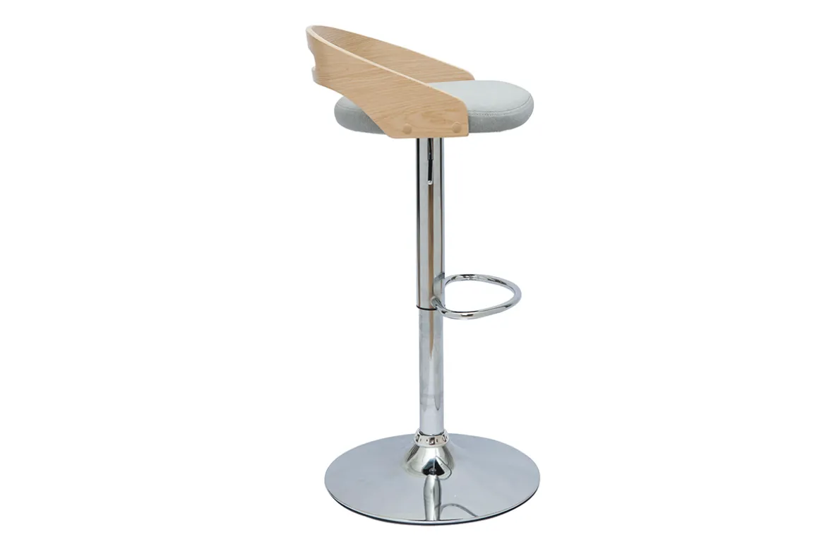 Cheap Miliboo Taburete de cocina de diseño regulable de madera clara y tejido gris claro MANO