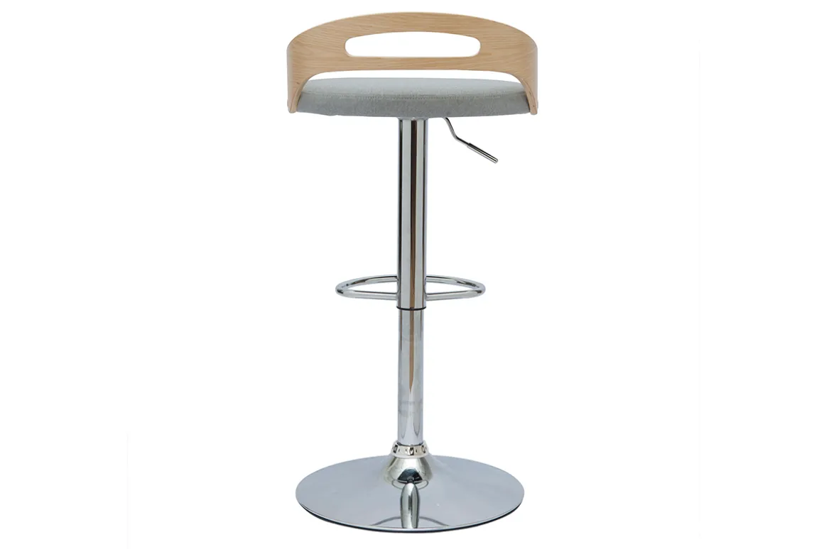 Cheap Miliboo Taburete de cocina de diseño regulable de madera clara y tejido gris claro MANO