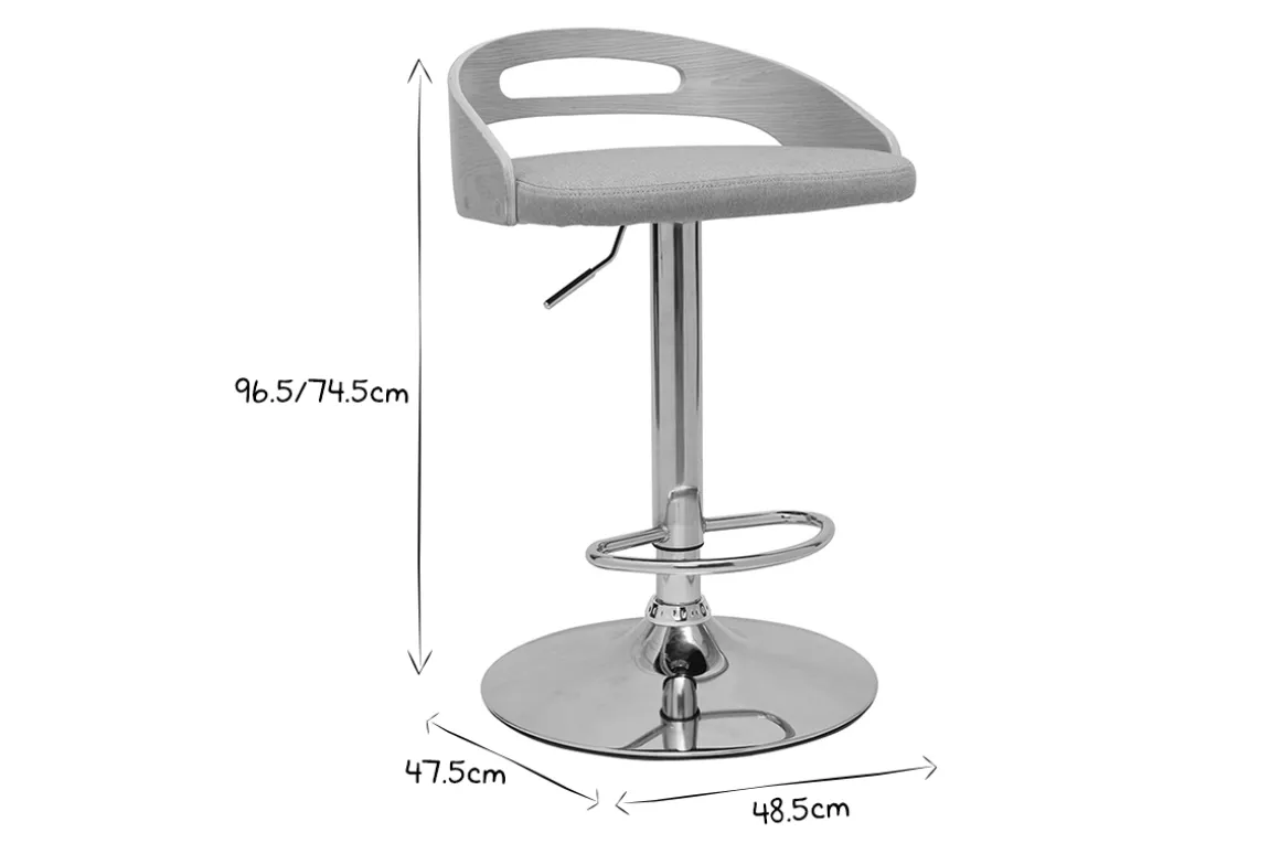 Cheap Miliboo Taburete de cocina de diseño regulable de madera clara y tejido gris claro MANO
