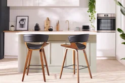 Outlet Miliboo Taburete de cocina de diseño negro con madera oscura 65 cm SYRAH