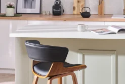 Outlet Miliboo Taburete de cocina de diseño negro con madera oscura 65 cm SYRAH