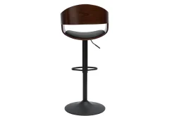 New Miliboo Taburete de cocina de diseño regulable negro con madera oscura EUSTACHE