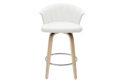 Best Miliboo Taburete de cocina de diseño giratorio blanco con madera clara 65 cm ALBIN