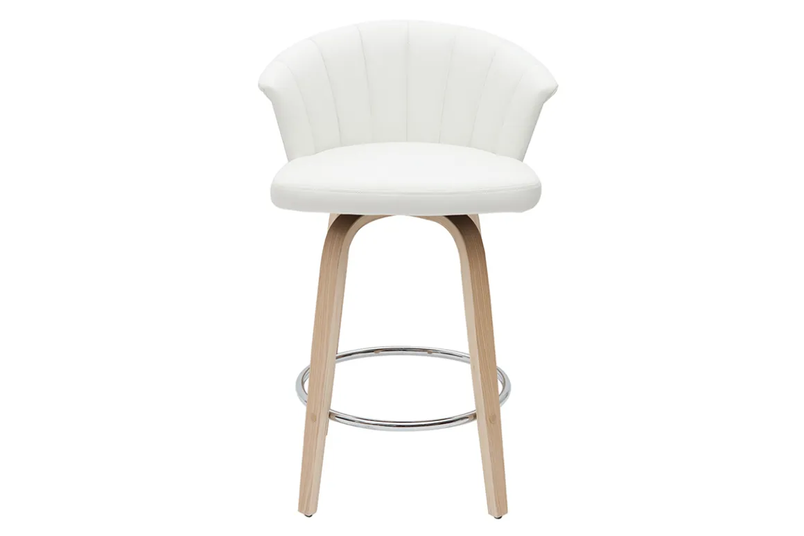 Best Miliboo Taburete de cocina de diseño giratorio blanco con madera clara 65 cm ALBIN