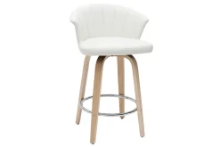 Best Miliboo Taburete de cocina de diseño giratorio blanco con madera clara 65 cm ALBIN