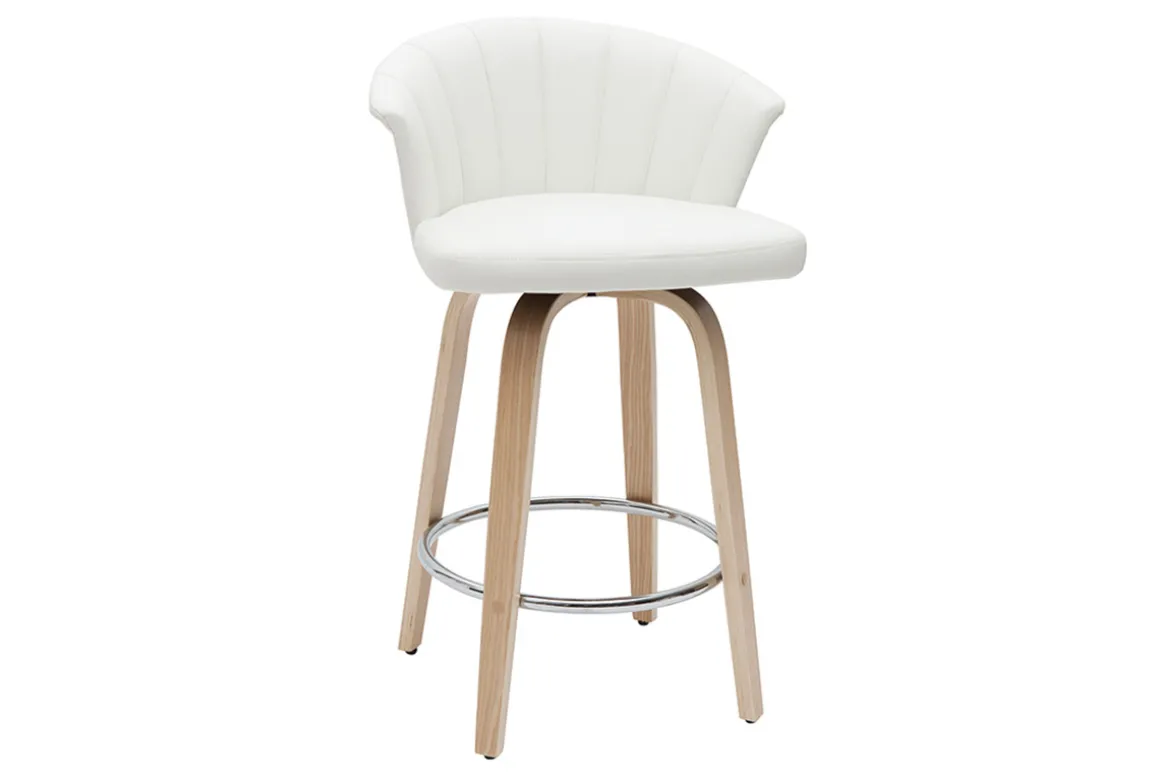 Best Miliboo Taburete de cocina de diseño giratorio blanco con madera clara 65 cm ALBIN