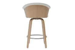 Best Miliboo Taburete de cocina de diseño giratorio blanco con madera clara 65 cm ALBIN