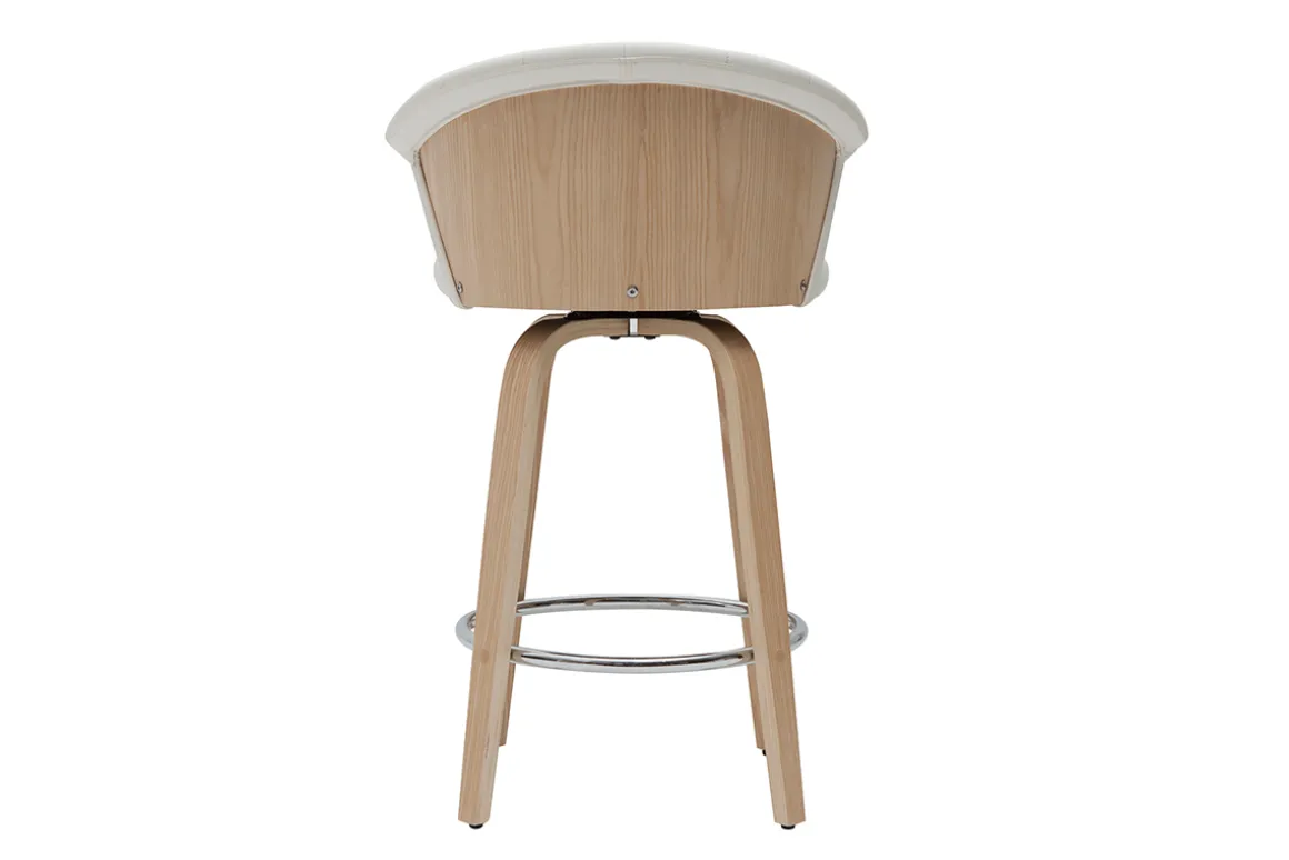 Best Miliboo Taburete de cocina de diseño giratorio blanco con madera clara 65 cm ALBIN