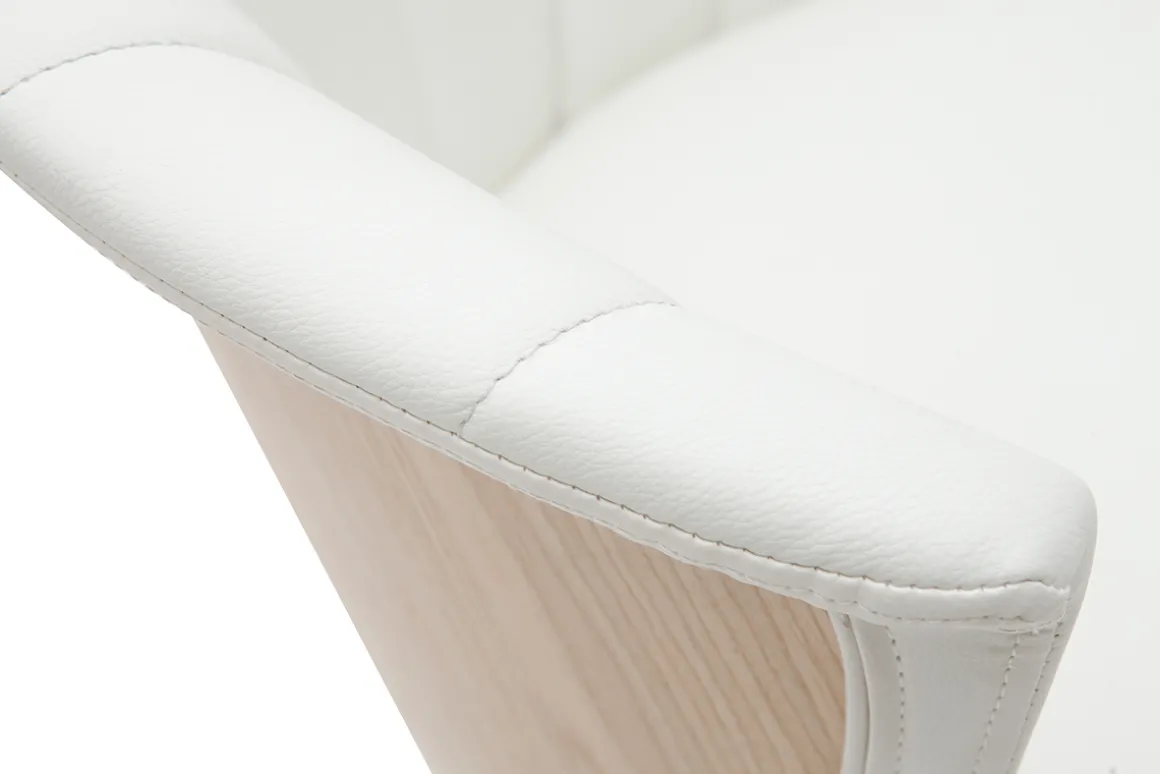 Best Miliboo Taburete de cocina de diseño giratorio blanco con madera clara 65 cm ALBIN