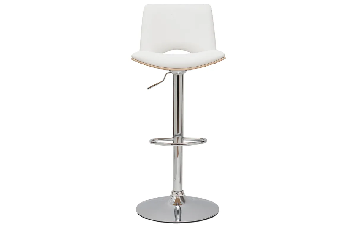 Best Miliboo Taburete de cocina de diseño ajustable blanco con tonos de madera blanca PANACH