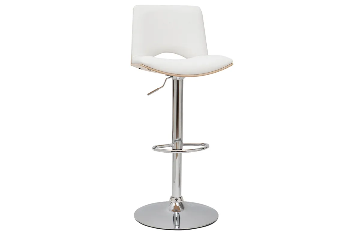 Best Miliboo Taburete de cocina de diseño ajustable blanco con tonos de madera blanca PANACH