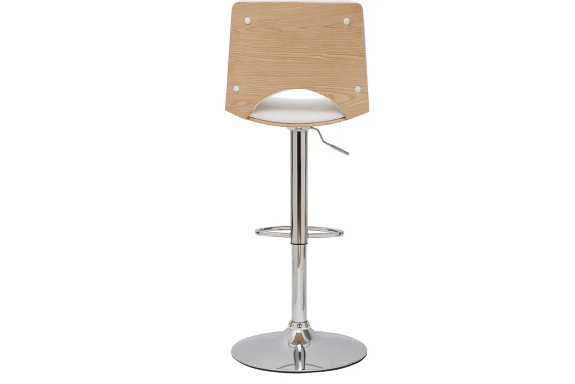 Best Miliboo Taburete de cocina de diseño ajustable blanco con tonos de madera blanca PANACH