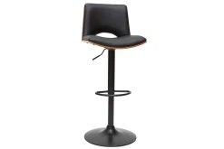 Store Miliboo Taburete de cocina de diseño ajustable negro con tonos de madera oscura PANACH