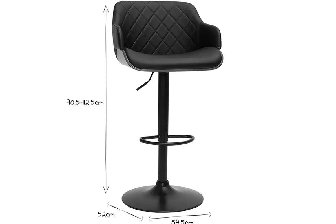 Online Miliboo Taburete de cocina de diseño regulable negro con madera oscura LUCIEN