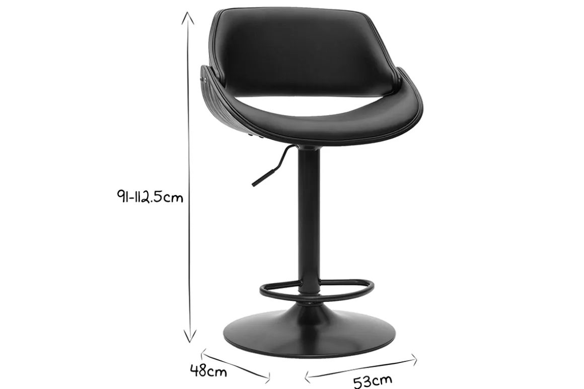 New Miliboo Taburete de cocina de diseño regulable madera y metal negro CLASH