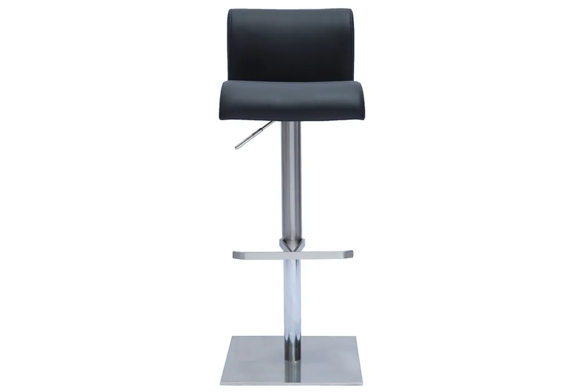 Sale Miliboo Taburete de cocina de diseño regulable negro y acero inoxidable cepillado SHEINA