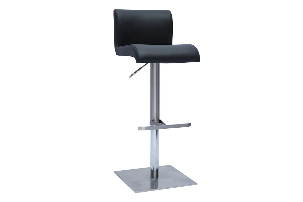 Sale Miliboo Taburete de cocina de diseño regulable negro y acero inoxidable cepillado SHEINA