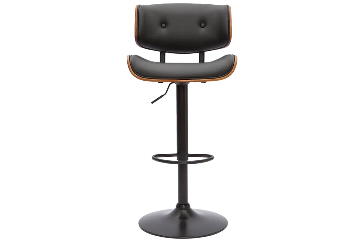 Shop Miliboo Taburete de cocina de diseño regulable negro con madera oscura BASILE