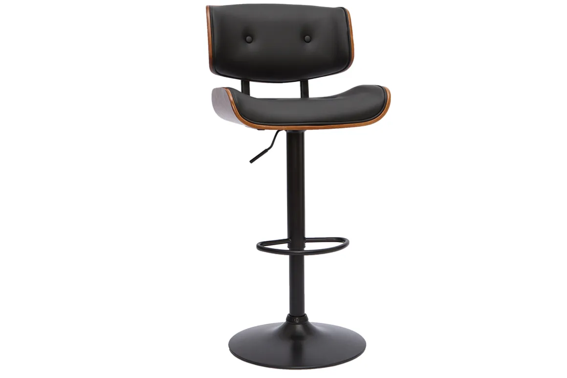 Shop Miliboo Taburete de cocina de diseño regulable negro con madera oscura BASILE