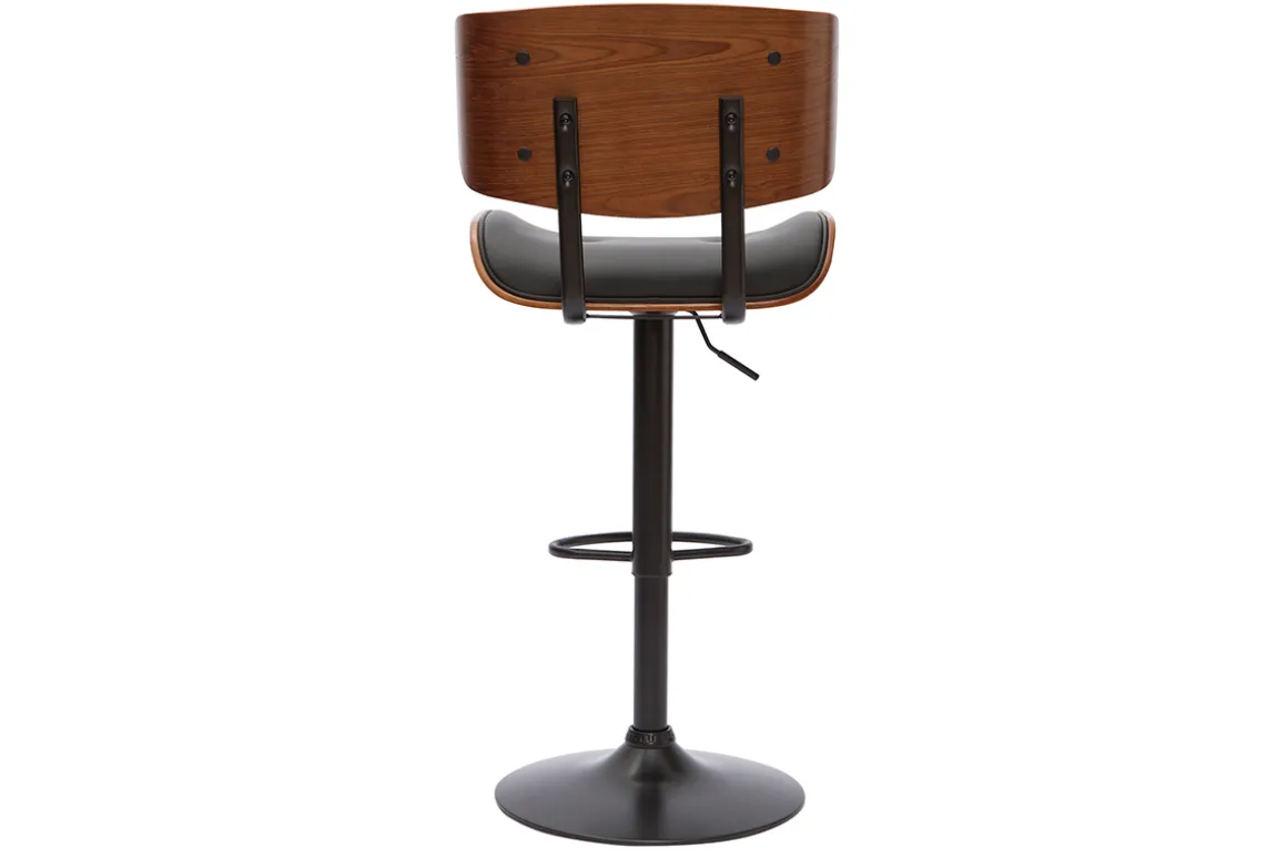 Shop Miliboo Taburete de cocina de diseño regulable negro con madera oscura BASILE