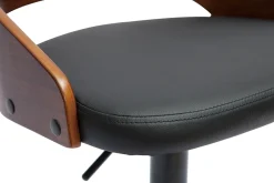 Hot Miliboo Taburete de cocina de diseño regulable de nogal y poliuretano negro MANO