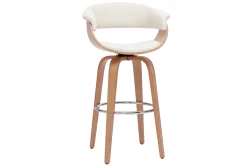 Clearance Miliboo Taburete de cocina de diseño giratorio blanco y madera clara 67 cm OKTAV