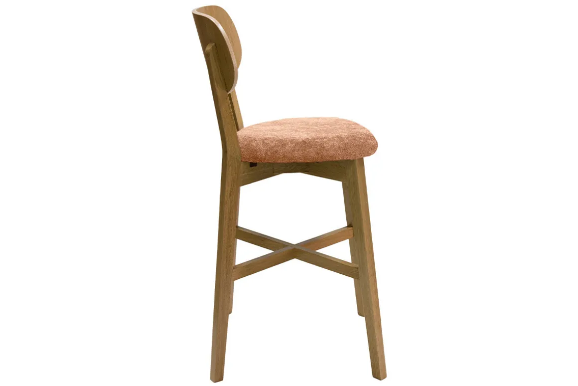 Online Miliboo Taburete de cocina de madera de roble claro y tela efecto aterciopelado terracota 65 cm LUCIA