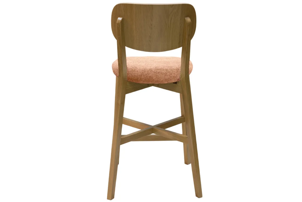 Online Miliboo Taburete de cocina de madera de roble claro y tela efecto aterciopelado terracota 65 cm LUCIA