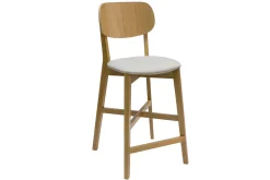Fashion Miliboo Taburete de cocina de roble macizo y tela beige 65 cm LUCIA