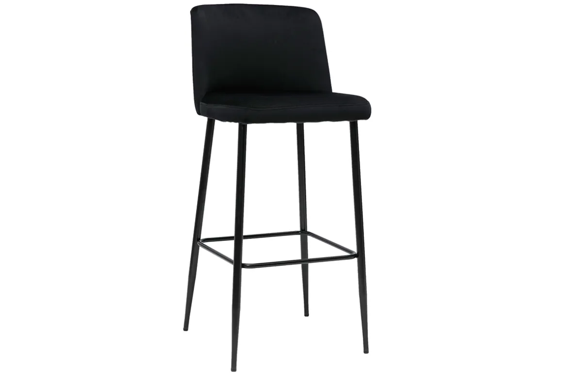 Sale Miliboo Taburete de cocina de terciopelo negro con patas de metal negro 78 cm MONTI