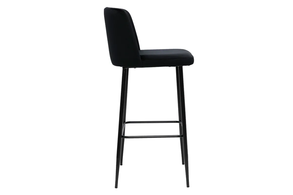 Sale Miliboo Taburete de cocina de terciopelo negro con patas de metal negro 78 cm MONTI