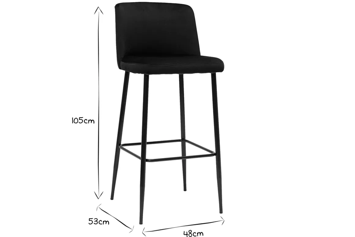 Sale Miliboo Taburete de cocina de terciopelo negro con patas de metal negro 78 cm MONTI