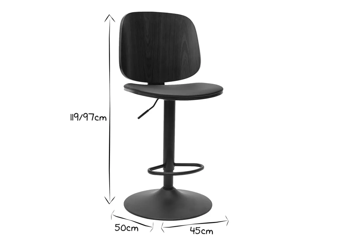 Discount Miliboo Taburete de cocina regulable negro con madera oscura BECK