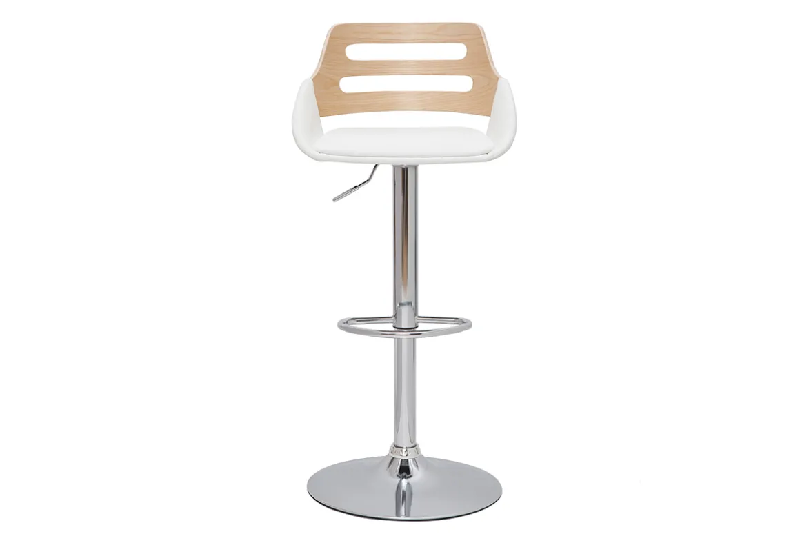 Best Sale Miliboo Taburete de cocina regulable de diseño blanco y roble PERNIK
