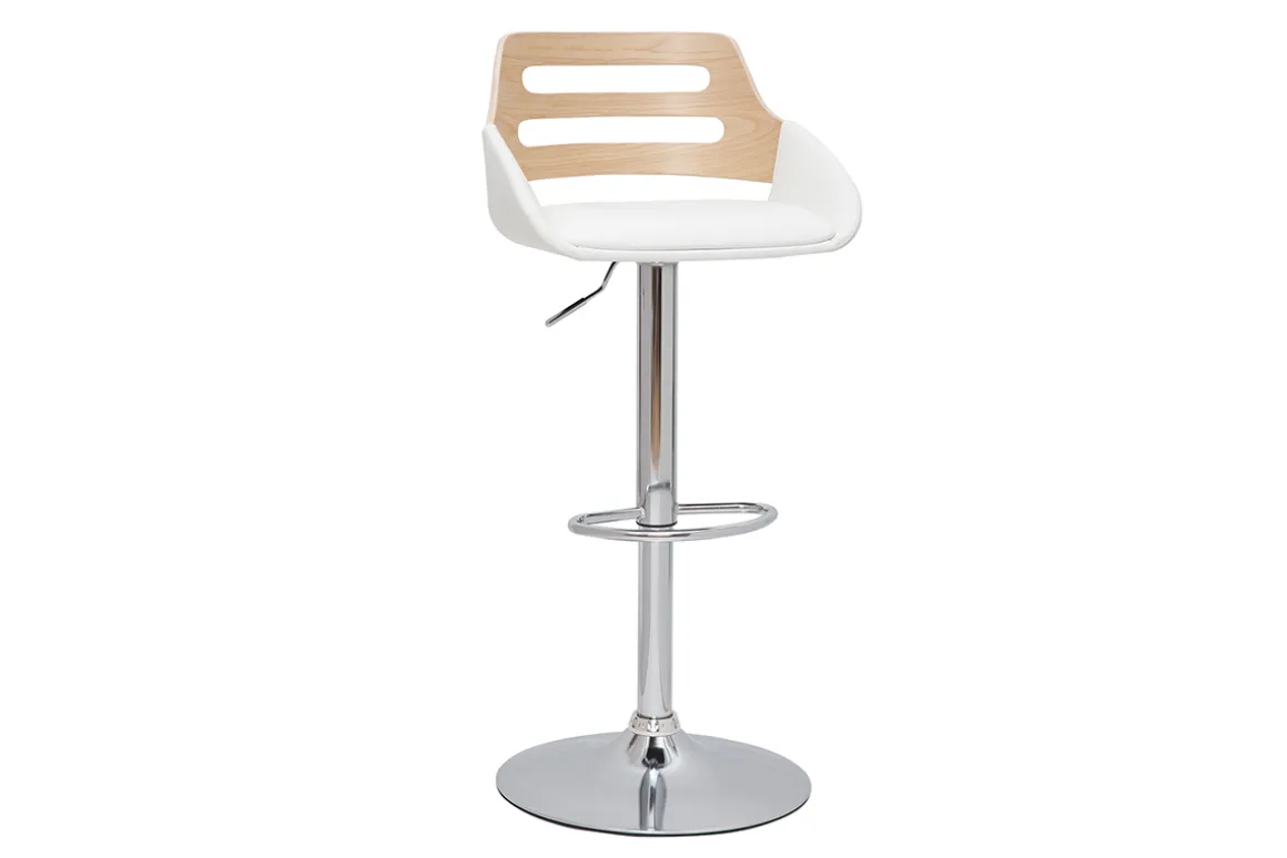 Best Sale Miliboo Taburete de cocina regulable de diseño blanco y roble PERNIK