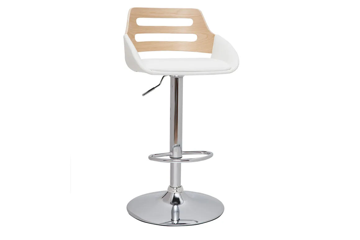 Best Sale Miliboo Taburete de cocina regulable de diseño blanco y roble PERNIK
