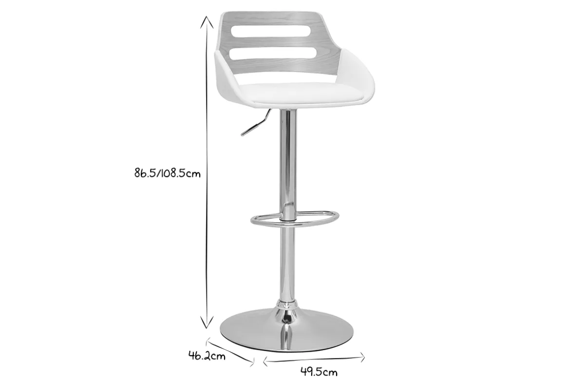 Best Sale Miliboo Taburete de cocina regulable de diseño blanco y roble PERNIK