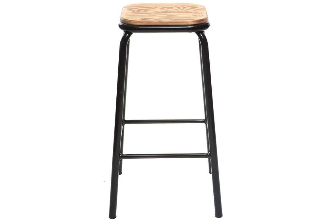Discount Miliboo Taburete industrial negro y madera oscura 65 cm lote de 2 MEMPHIS