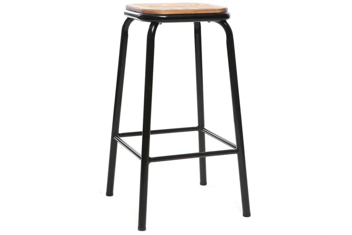 Discount Miliboo Taburete industrial negro y madera oscura 65 cm lote de 2 MEMPHIS
