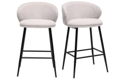 New Miliboo Taburetes de bar de diseño en tela de terciopelo texturizado beige y metal negro (juego de 2) ROSALIE