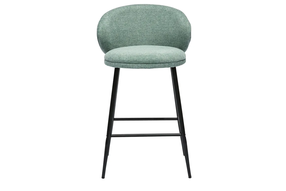 Shop Miliboo Taburetes de bar de diseño en tela efecto terciopelo texturizado celadón y metal negro (juego de 2) ROSALIE
