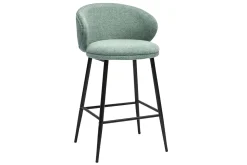 Shop Miliboo Taburetes de bar de diseño en tela efecto terciopelo texturizado celadón y metal negro (juego de 2) ROSALIE