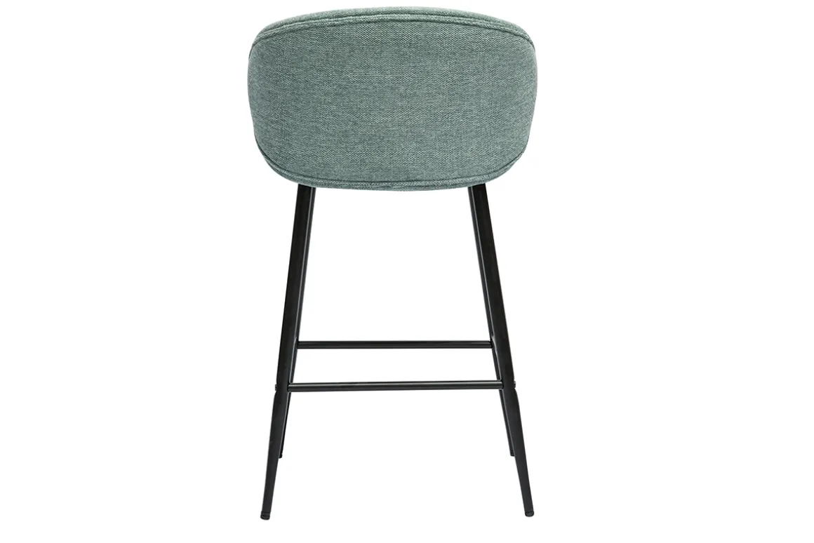 Shop Miliboo Taburetes de bar de diseño en tela efecto terciopelo texturizado celadón y metal negro (juego de 2) ROSALIE